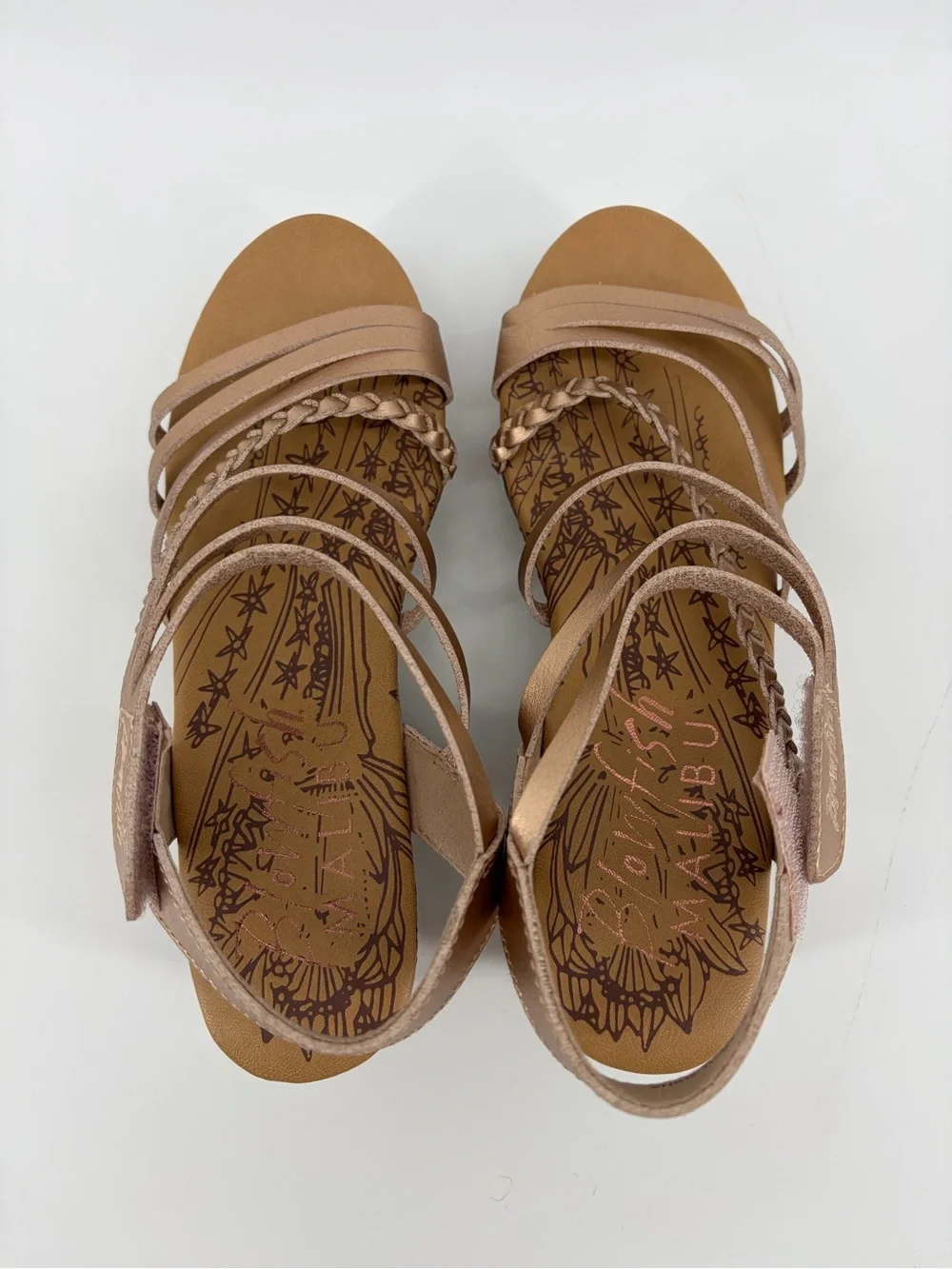 Girls Metallic Rose‎ Gold Braided Strap Wedge Sandals